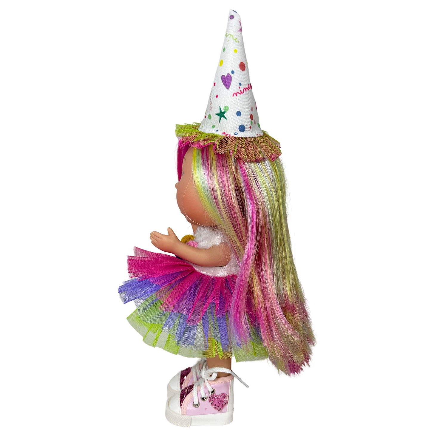 LITTLE MIA Happy Birthday – vinyldocka 23 cm (badbar), handgjord i Spanien