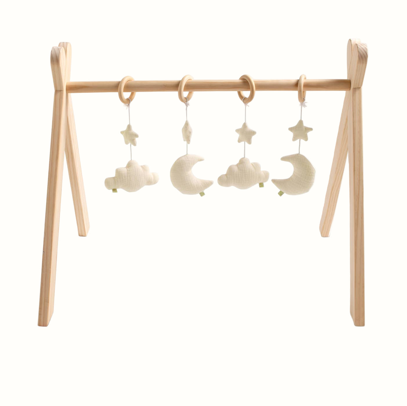 Babygym i Trä – UNI VANILLA med 4 Leksaker | EN71 | 45,5×51,7×65,5 cm