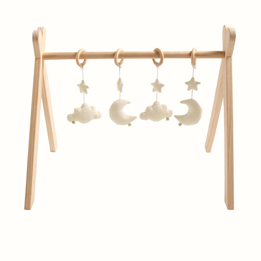 Babygym i Trä – UNI VANILLA med 4 Leksaker | EN71 | 45,5×51,7×65,5 cm