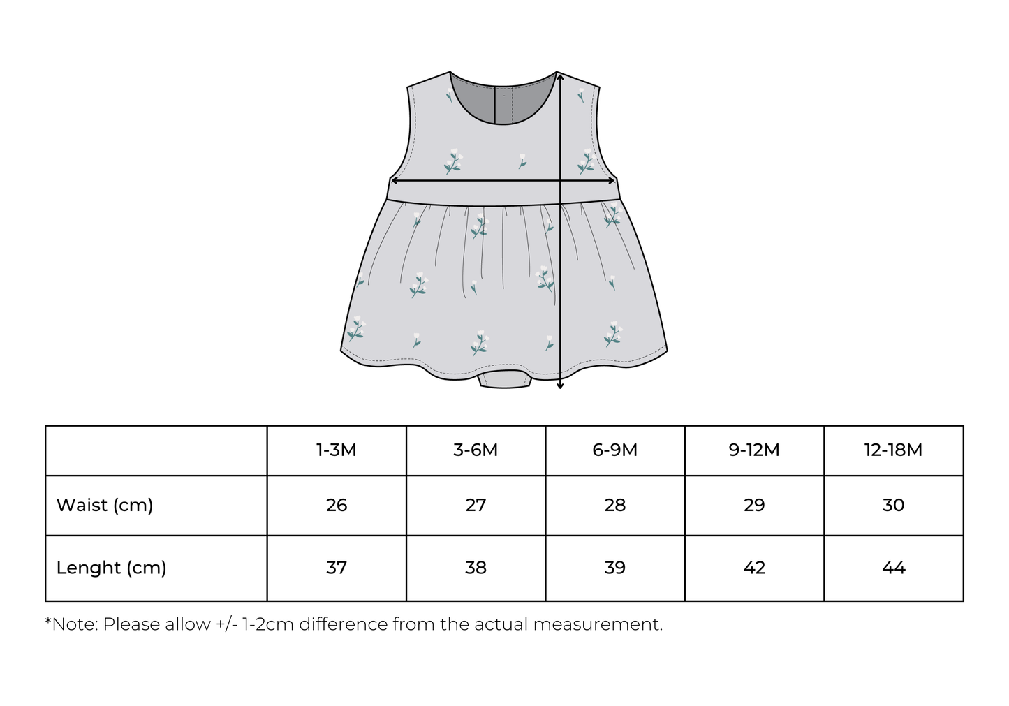 Heather romper baby i bomull – Broderade blommor