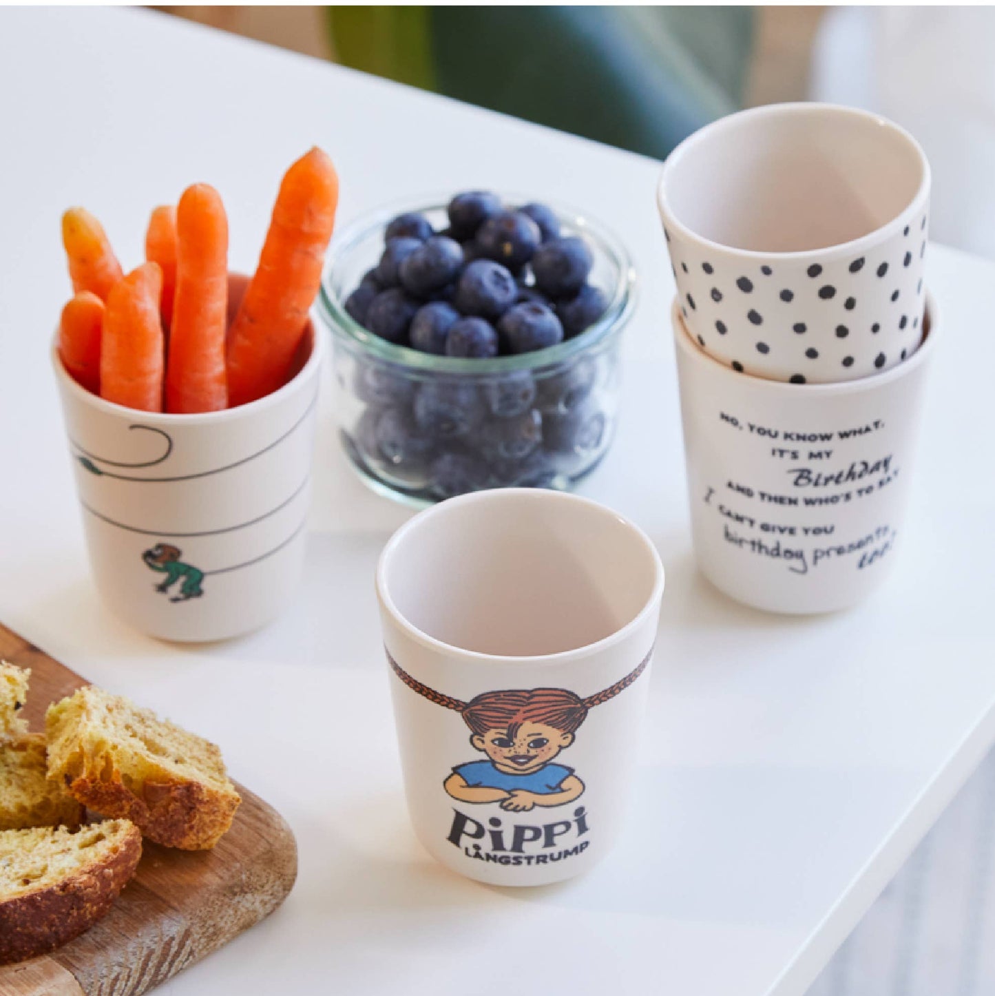 Pippi Långstrump barnmuggar i melamin – 4-pack (tumblers) | BPA-fria