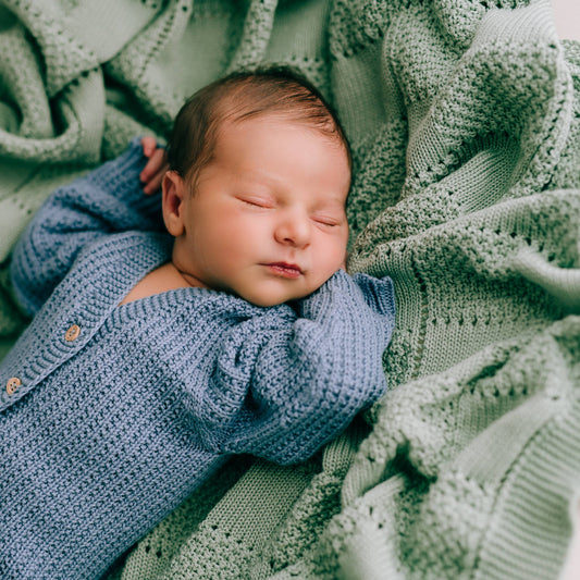 Mintfärgad babyfilt i ekologisk bomull – Micu Micu, tillverkad i Spanien