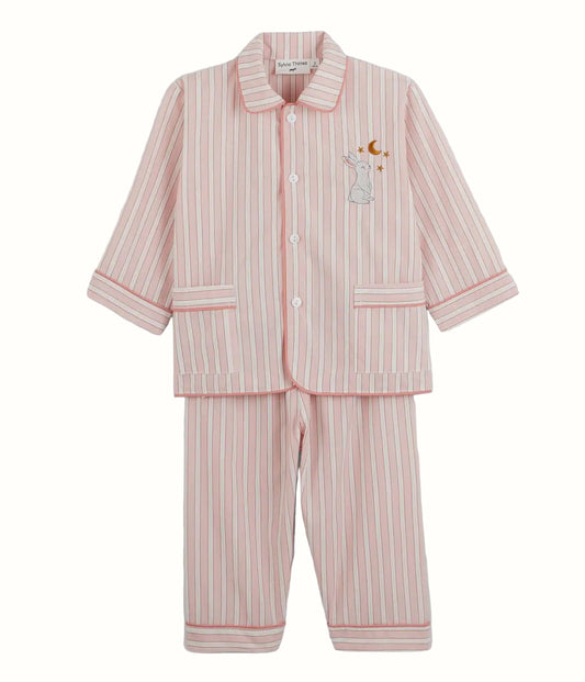 Barnpyjamas – Dimanche Rose | Vävd Poplin med Broderad Kanin | OEKO-TEX® Certifierad