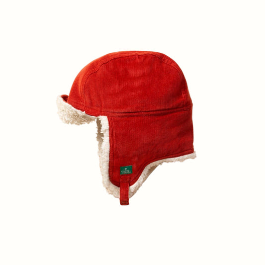 Vintermössa barn – Red, ekologisk sherpa & knäppbar hakrem | Little Green Radicals