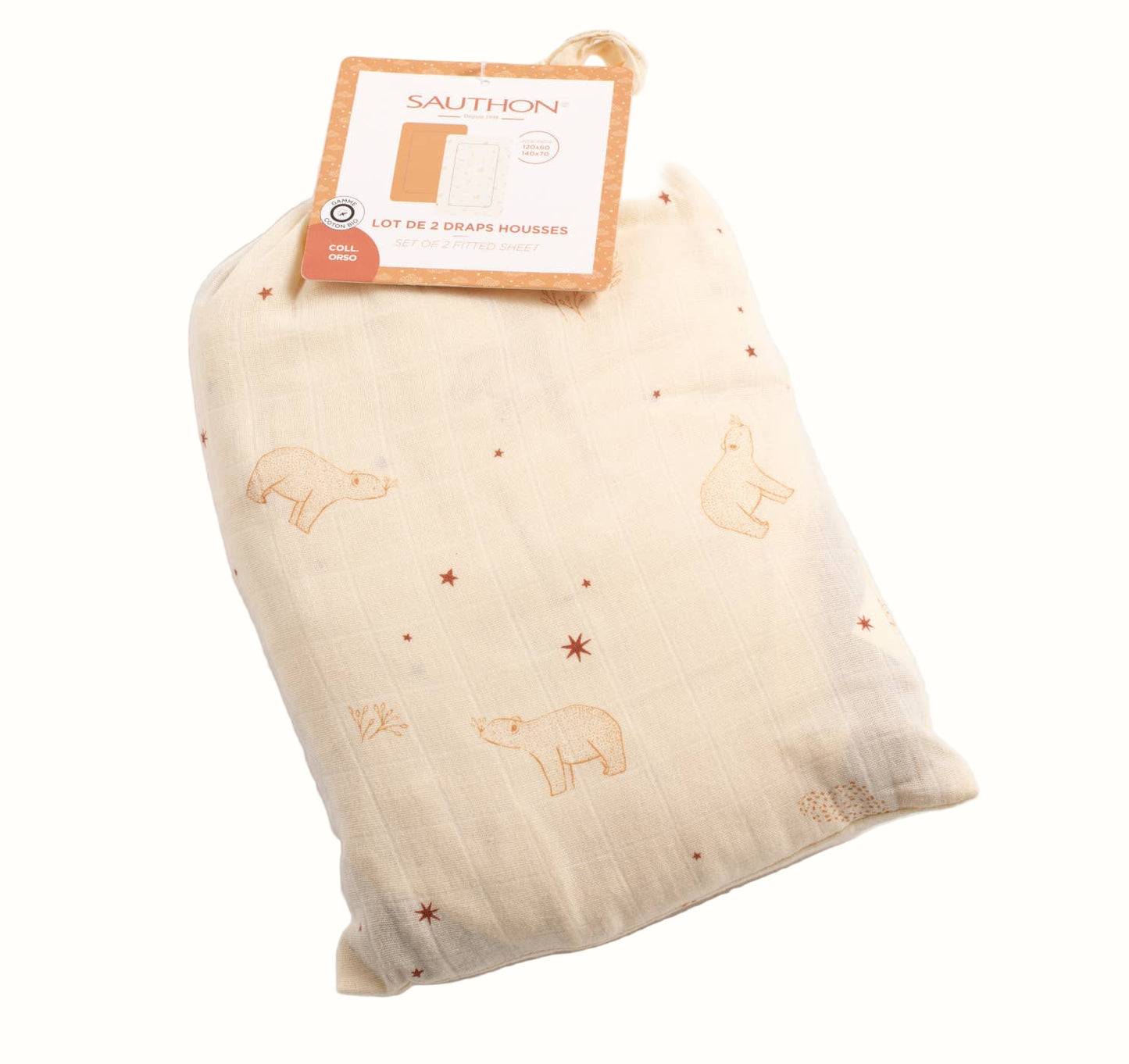 Dra-på-lakan Baby i Ekologisk Bomullsmuslin – ORSINO, 2-pack | Passar 60×120 och 70×140 cm