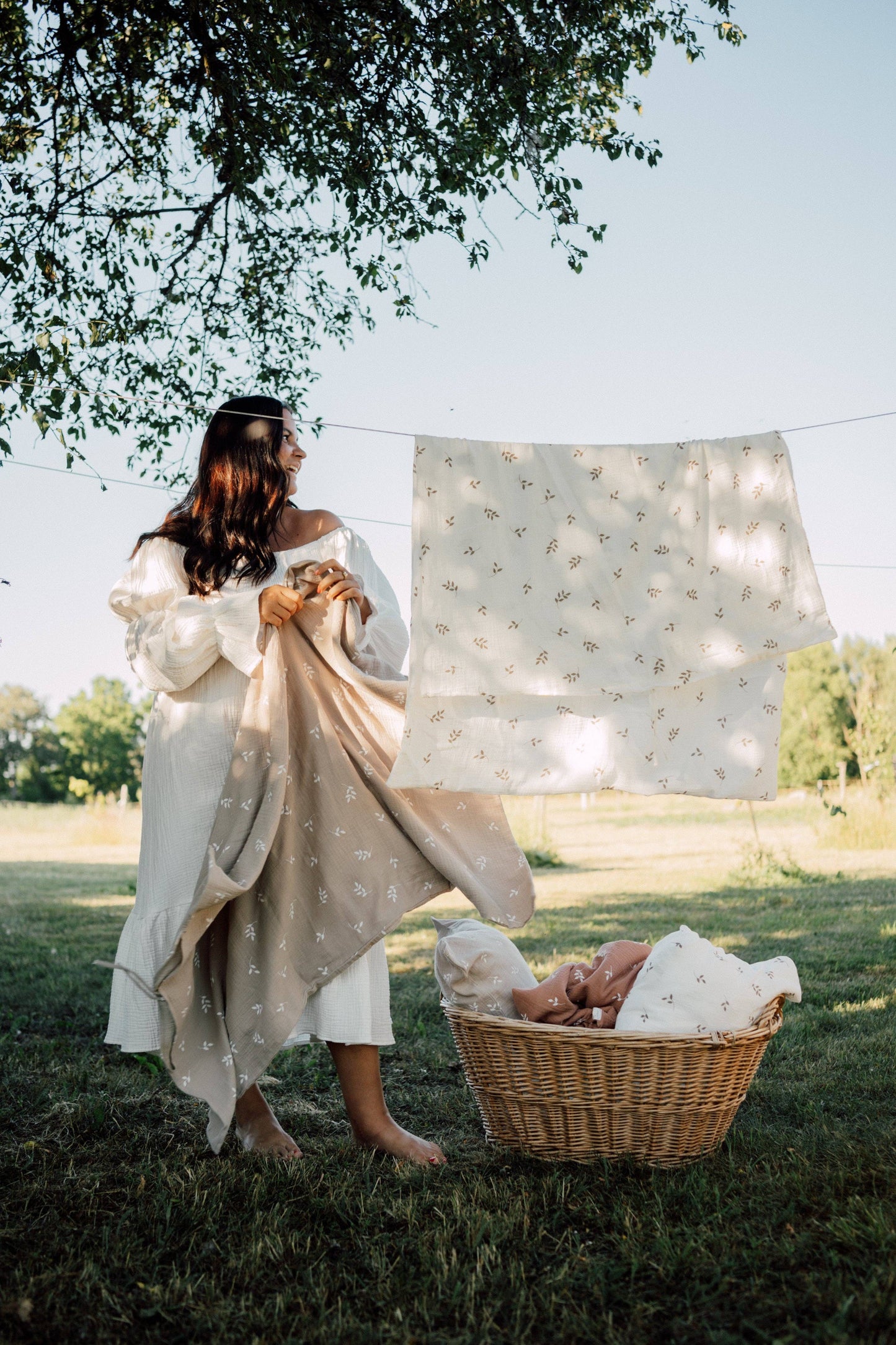 Ekologiskt Baby Påslakanset i Muslin – Caramel Leaves | TISU – 100% Bomull