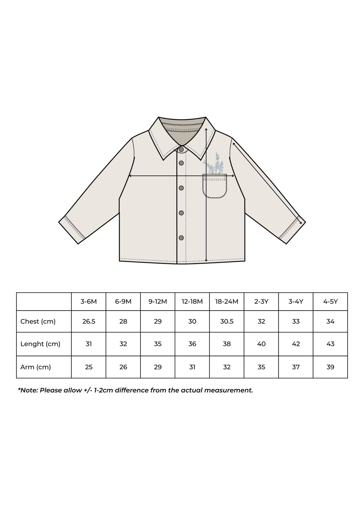 Broderad skjorta för baby & barn – OEKO-TEX-certifierad bomull, beige med blå detaljer