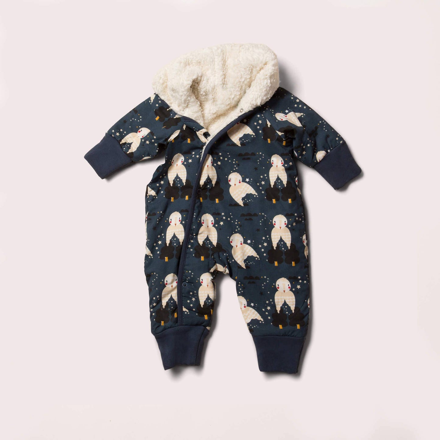 Snowsuit/Pramsuit – Winter Owls, organic & Fairtrade (sherpa-lined) | Little Green Radicals