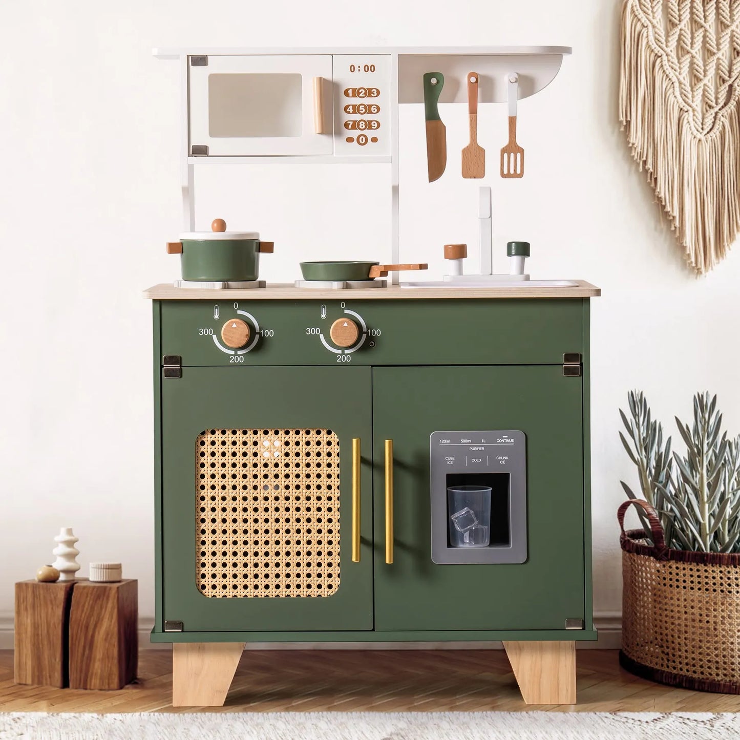 Barnkök i trä – Vintage Green med isdispenser (3+) | leksakskök med tillbehör