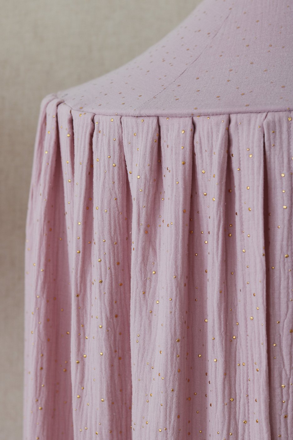 Sänghimmel barn – Rosa & Guld i 100 % bomull (Ø50 × H240 cm) | Moi Mili