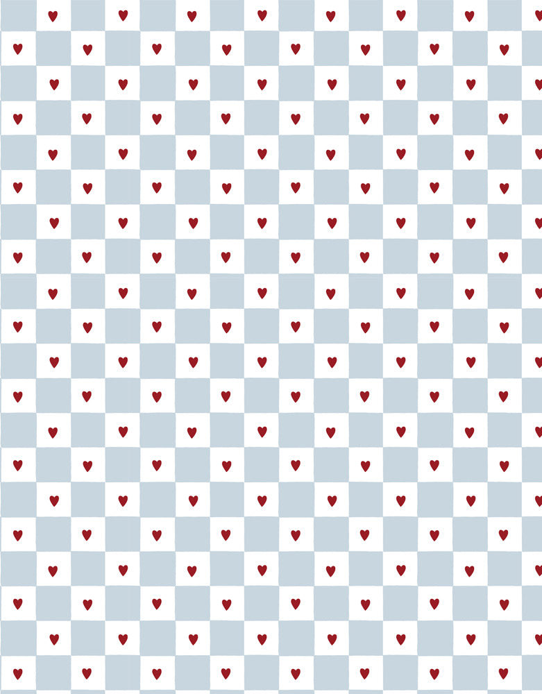 Tapet Barnrum - French Hearts Check | Rutig Tapet med Hjärtan | Remsa 280×100 cm (Non-woven)