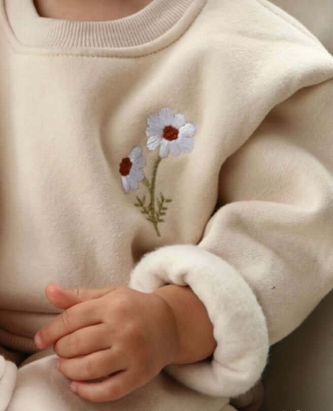 Baby Sweatshirt med broderad citron i Fleece Material och Matchande Byxor