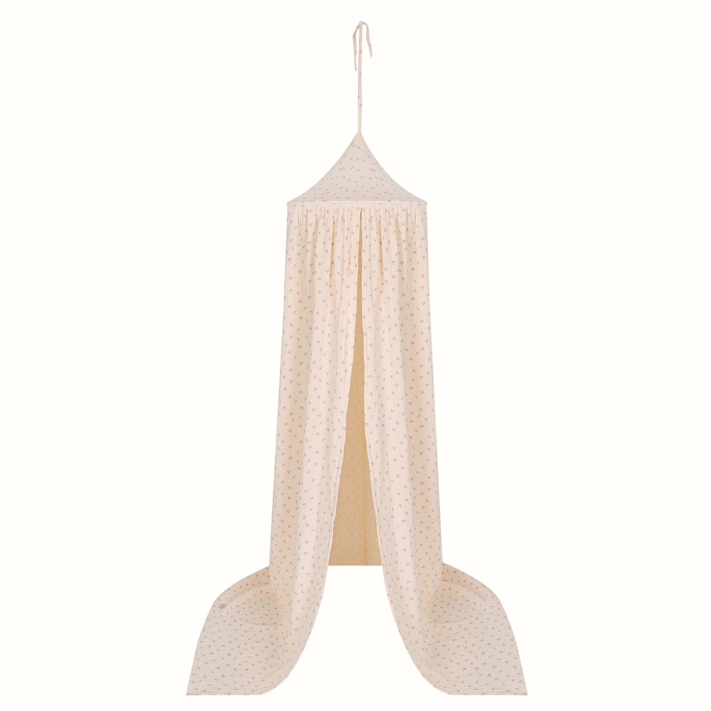 Sänghimmel barn – “Muslin Lila Förgätmigej” i bomullsmuslin (Ø50 × H240 cm) | Moi Mili