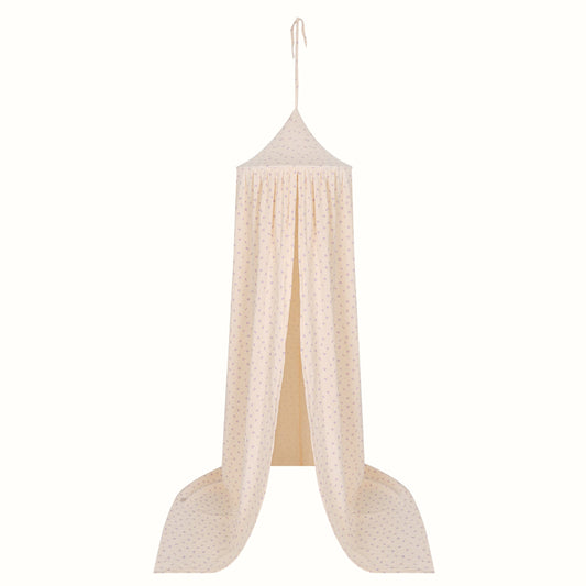 Sänghimmel barn – “Muslin Lila Förgätmigej” i bomullsmuslin (Ø50 × H240 cm) | Moi Mili