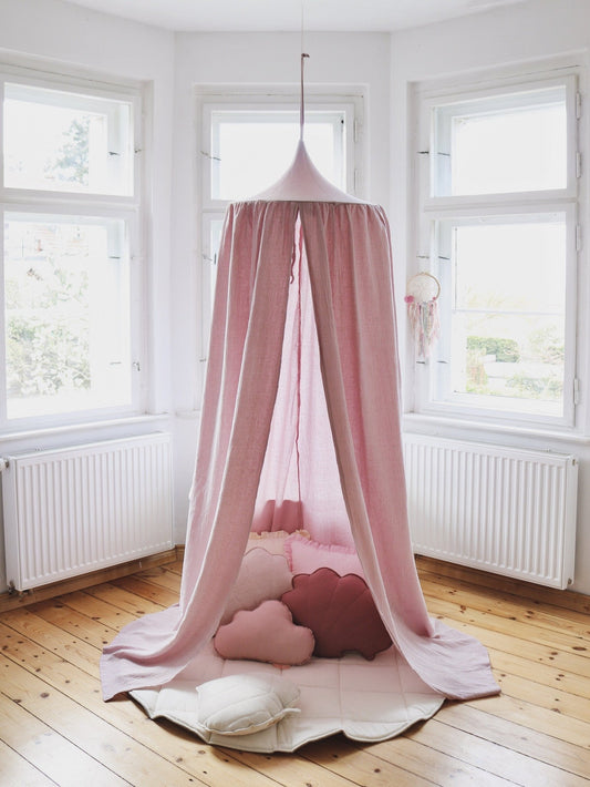 Sänghimmel barn – Rosa & Guld i 100 % bomull (Ø50 × H240 cm) | Moi Mili