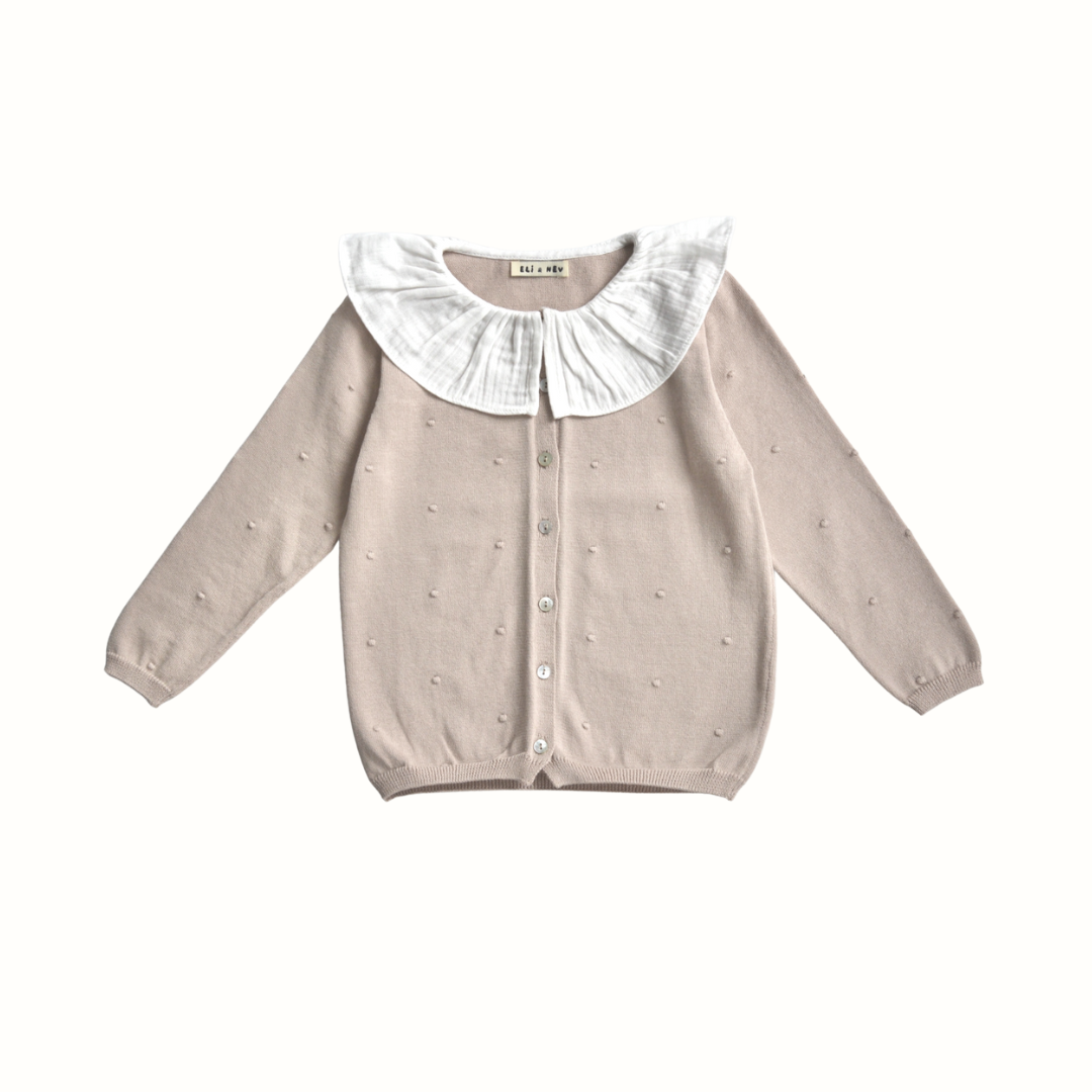 Stickad kofta för baby & flicka – OEKO-TEX bomull med volangkrage