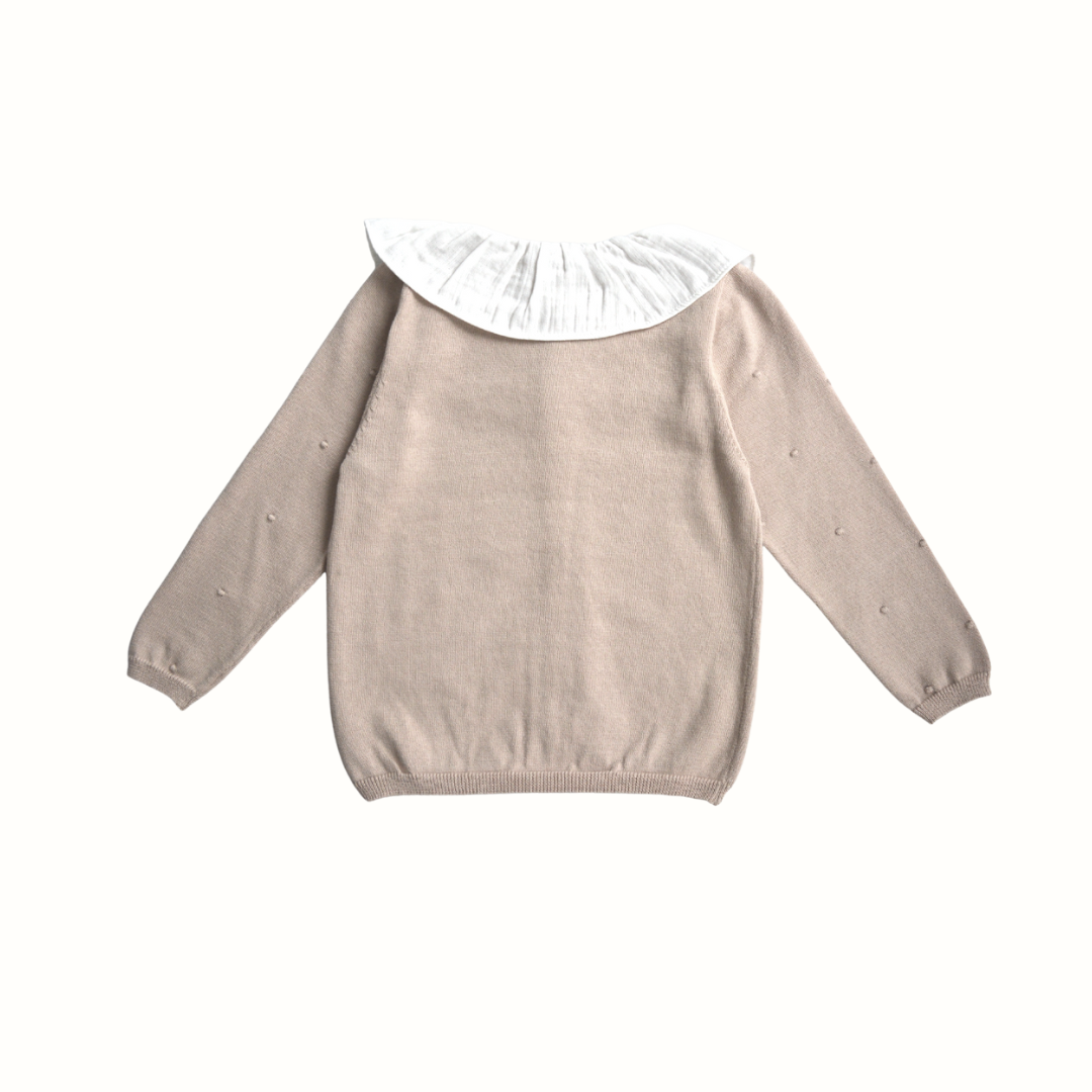 Stickad kofta för baby & flicka – OEKO-TEX bomull med volangkrage