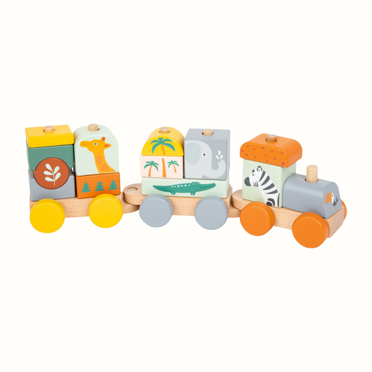 Trätåg Safari med djur – bygg & stapla