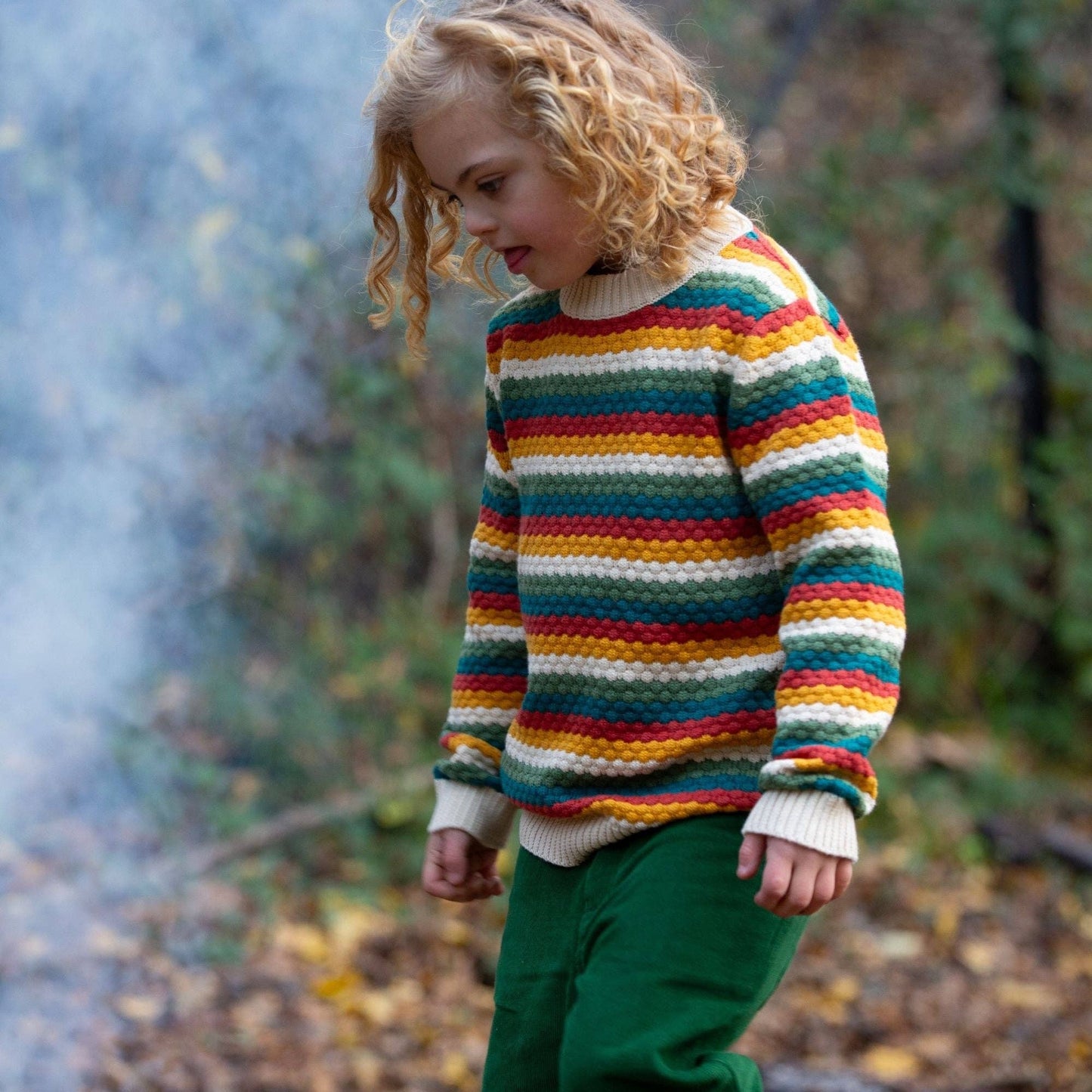 Stickad tröja barn – Honeycomb Rainbow (ekologisk bomull) | Little Green Radicals