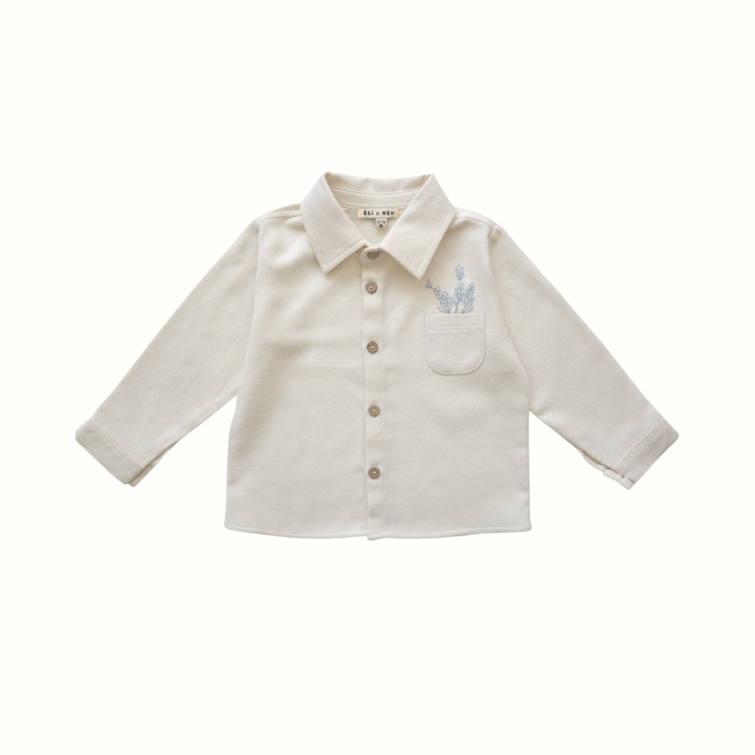 Broderad skjorta för baby & barn – OEKO-TEX-certifierad bomull, beige med blå detaljer