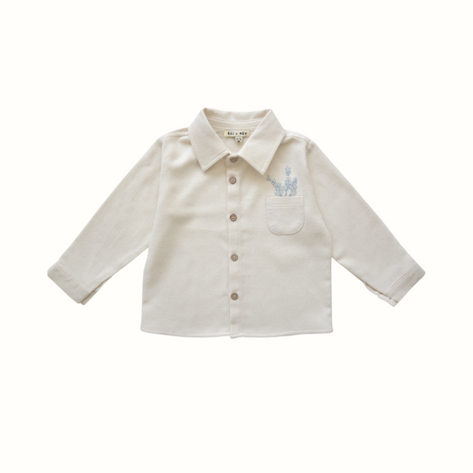 Broderad skjorta för baby & barn – OEKO-TEX-certifierad bomull, beige med blå detaljer