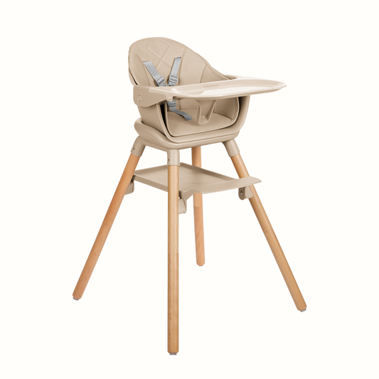 Barn Matstol i trä 2-i-1 – KikkaBoo Woody | justerbar bricka, 5-punktssele