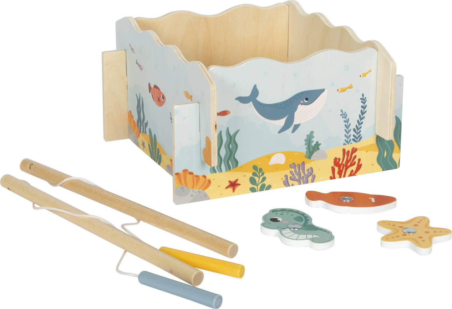 Magnetiskt fiskespel i trä – 3D-spelplan & 2 spön