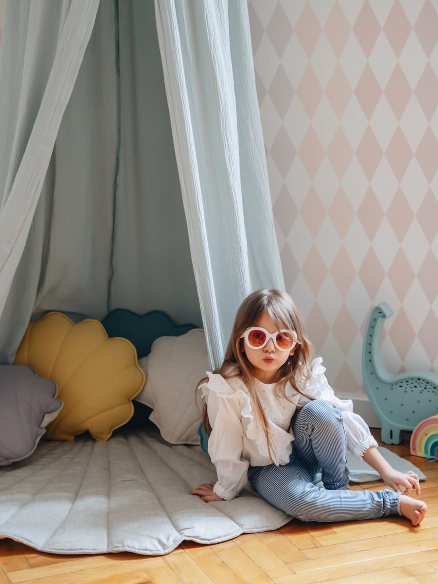Sänghimmel barn – Mint i bomull (Ø50 × H240 cm) | Moi Mili