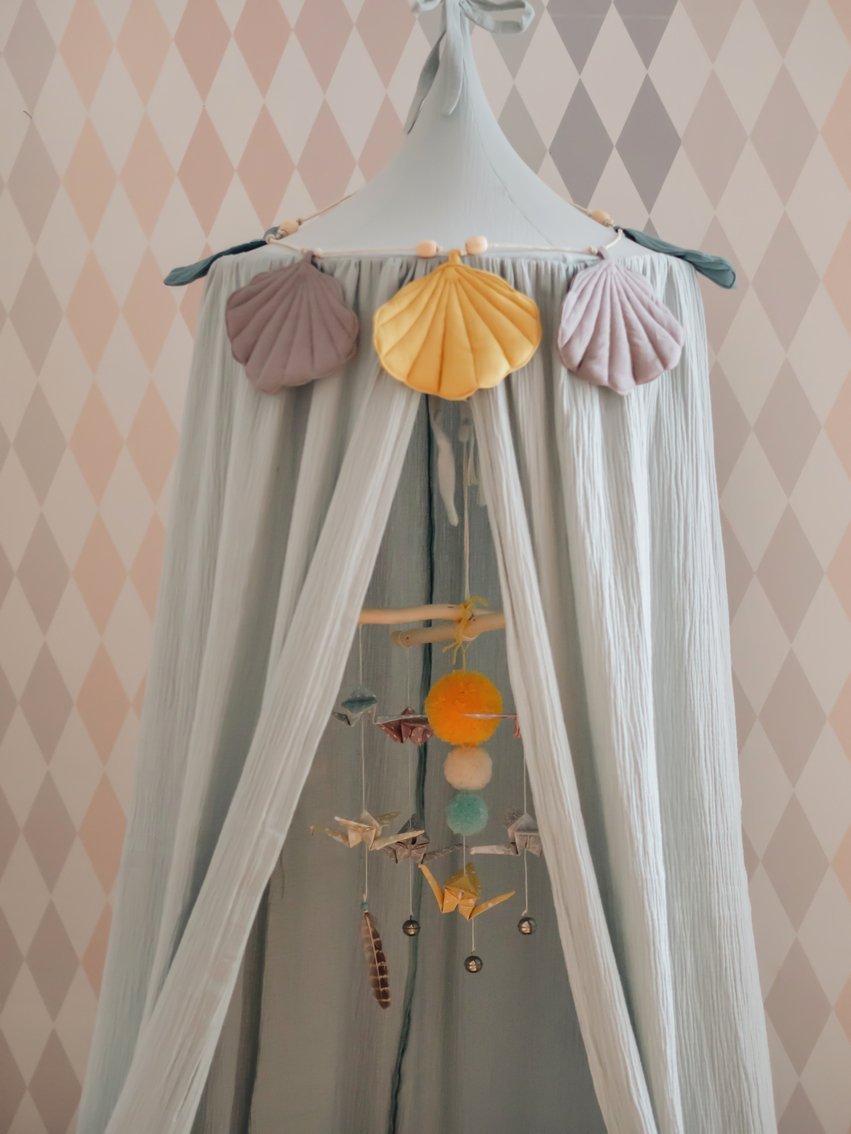 Sänghimmel barn – Mint i bomull (Ø50 × H240 cm) | Moi Mili