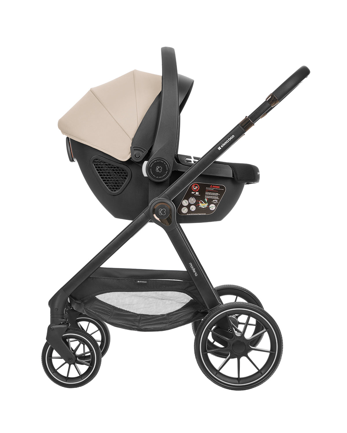 Barnvagnspaket 3-i-1 med Babyskydd i-Size – Modena av Kikka Boo | Liggdel + Sittdel | Beige / Svart / Army Green / Mörkgrå