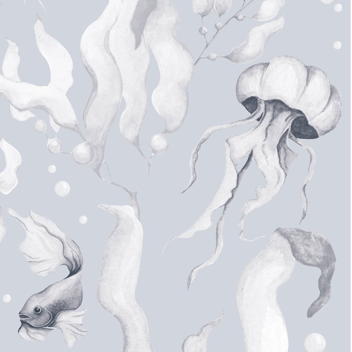 Tapet Barnrum - Magic of the Ocean Creamy Blue BIG | Marin Illustration | Remsa 280×100 cm (Non-woven)