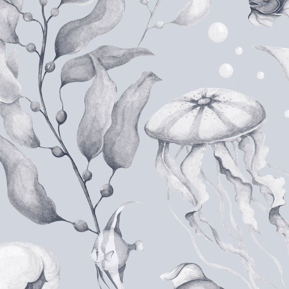 Tapet Barnrum - Magic of the Ocean Creamy Blue BIG | Marin Illustration | Remsa 280×100 cm (Non-woven)
