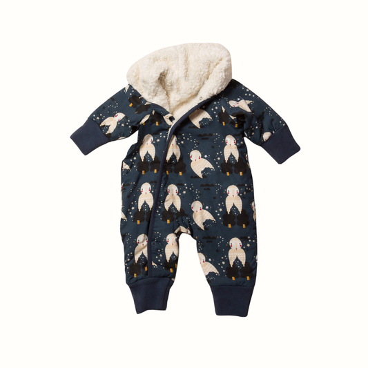Snowsuit/Pramsuit – Winter Owls, ekologisk & Fairtrade (sherpa-fodrad) | Little Green Radicals