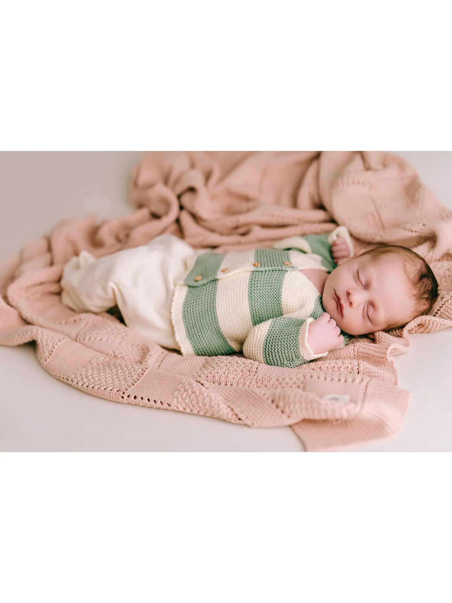 Newborn Cardigan Links Mint-Ecru - Organic Cotton, Knitted Jacket with Olive Buttons