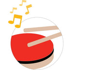 Musikstation för barn med trummor och cymbal i trä
