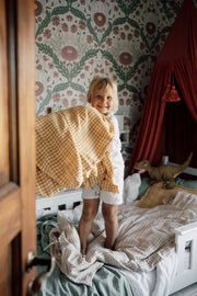 Ekologiskt bäddset Mustard Gingham 90 × 125 cm – TISU – detaljbild 5