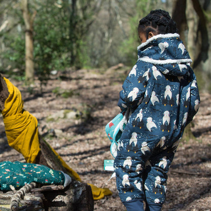 Snowsuit/Pramsuit – Winter Owls, ekologisk & Fairtrade (sherpa-fodrad) | Little Green Radicals