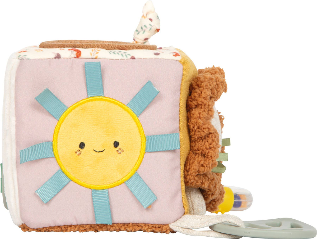 Mjuk aktivitetskub Little Lion för baby med bitring och skallra