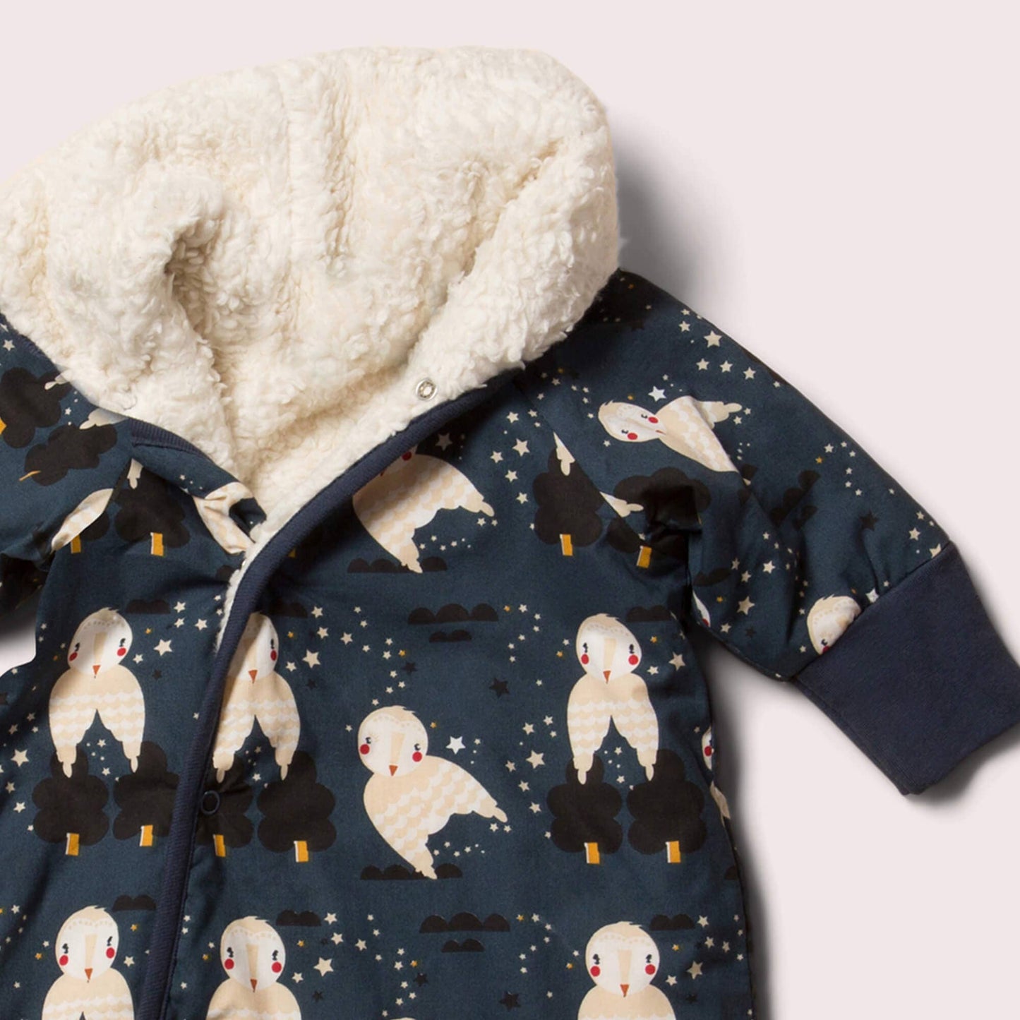 Snowsuit/Pramsuit – Winter Owls, ekologisk & Fairtrade (sherpa-fodrad) | Little Green Radicals