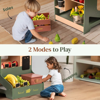 Barnkiosk i trä med interaktiv kassa – Pretend Grocery Supermarket