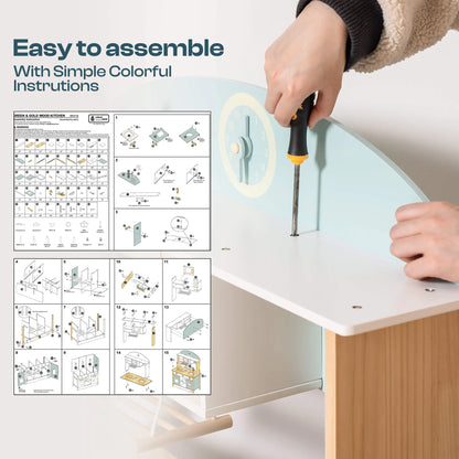 Barnkök i trä blå – komplett med tvättmaskin & realistiska tillbehör