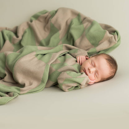 Babyfilt i ekologisk bomull – Diamond mint/beige, 80 × 100 cm
