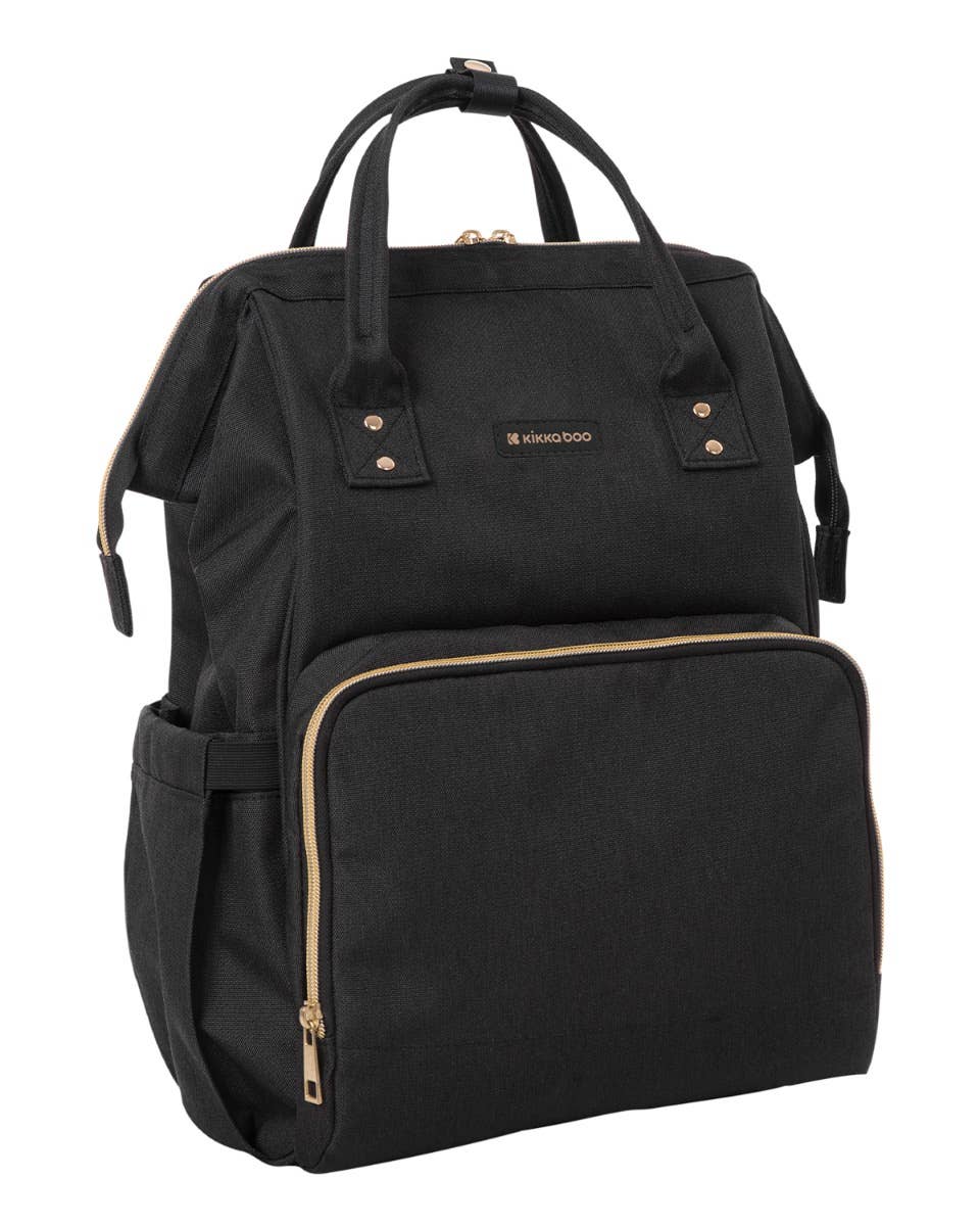 Skötväska ryggsäck svart – stor mamma-väska med isolerade fickor | Siena Black & Gold – Kikkaboo