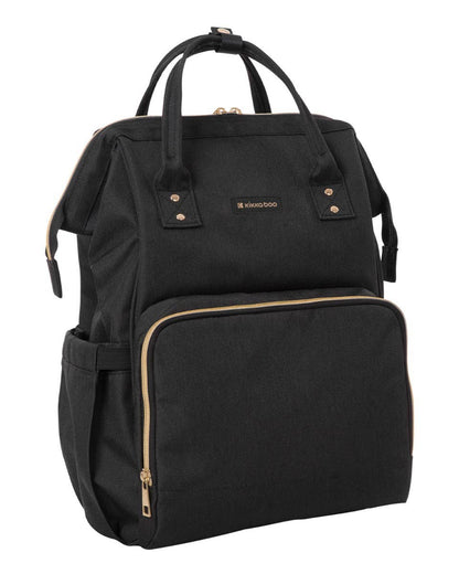 Skötväska ryggsäck svart – stor mamma-väska med isolerade fickor | Siena Black & Gold – Kikkaboo
