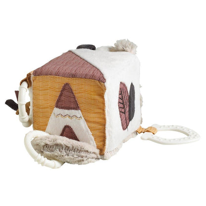 Aktivitetskub – Lägerbjörn (9×9×9 cm), mjuk & taktil | Sauthon