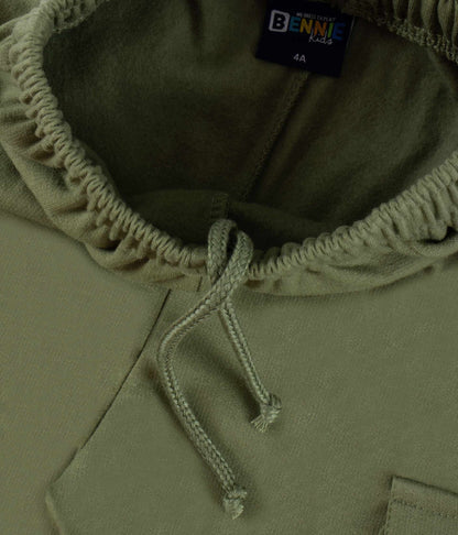 Boys' winter cargo pants – Green Eucalyptus, brushed fleece & drawstring waist