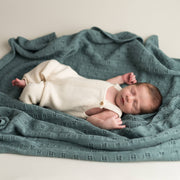 Stickad babyfilt ekologisk bomull – Jeansblå
