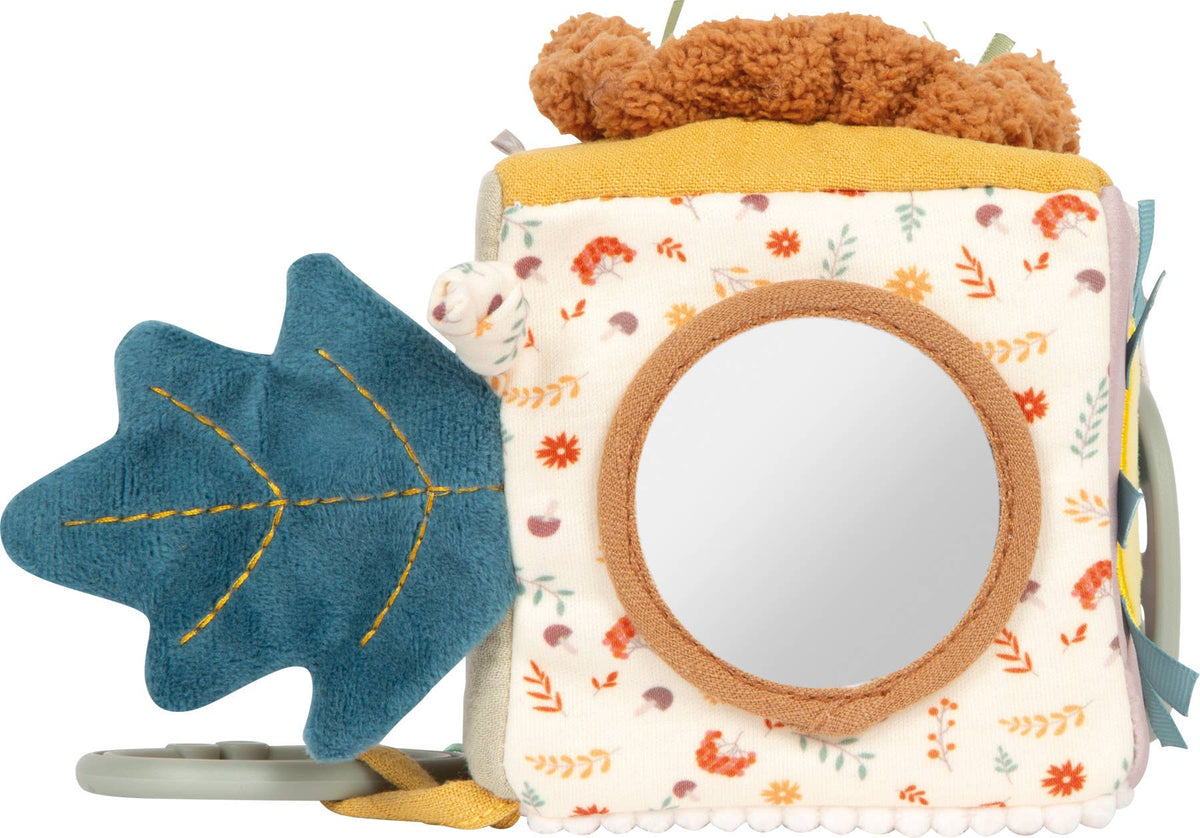Mjuk aktivitetskub Little Lion för baby med bitring och skallra