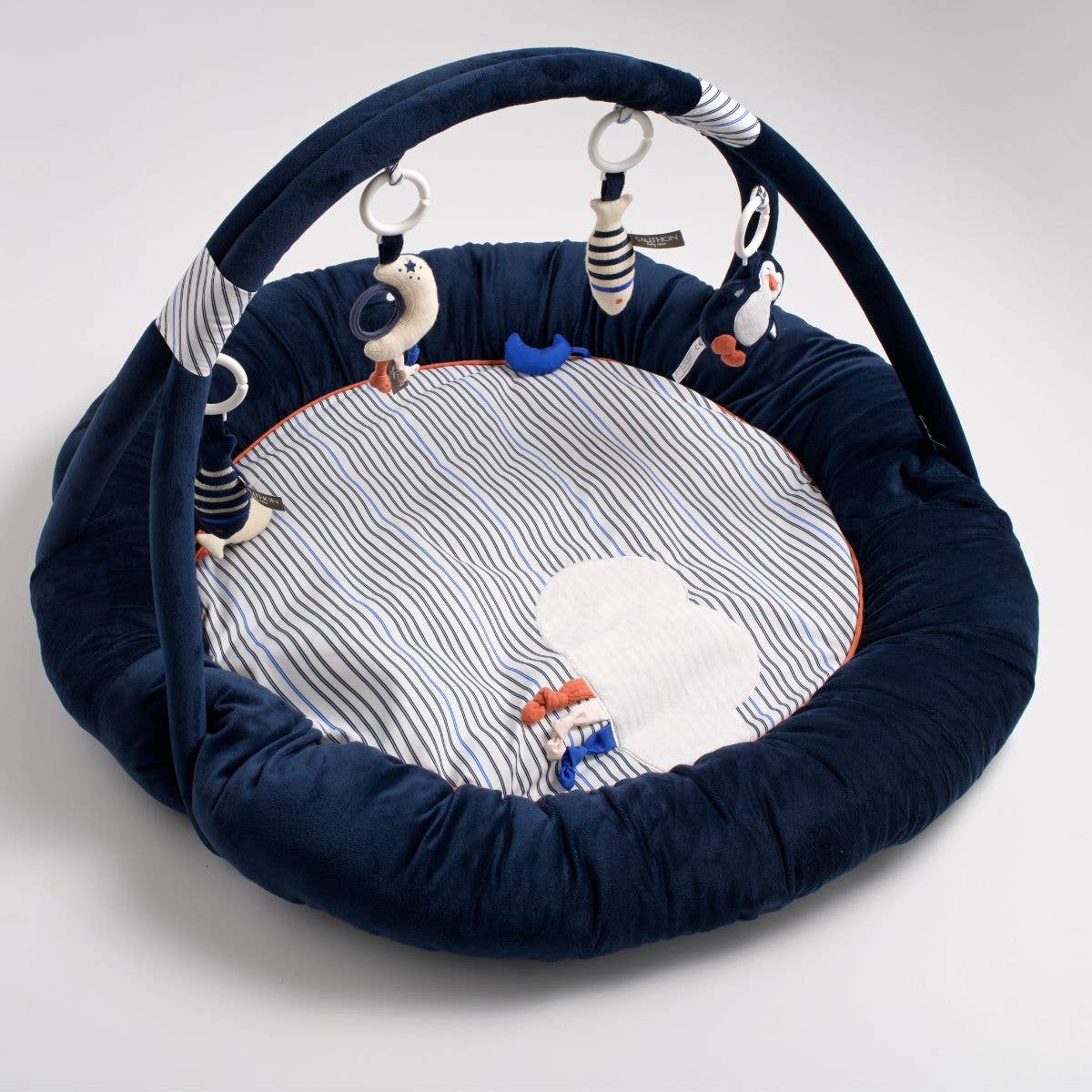 Babygym med aktivitetsmatta i blå sammet – Baby Sailor
