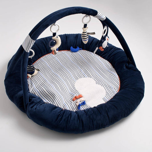 Babygym med aktivitetsmatta i blå sammet – Baby Sailor